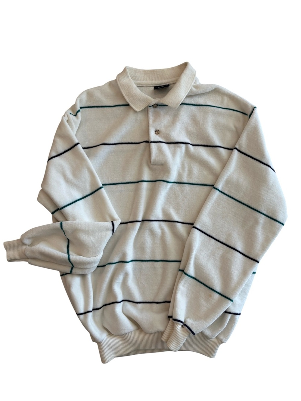Chesterfield Striped Polo Sweatshirt in Cream with Blue & Teal Stripes